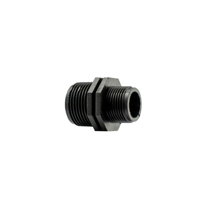 1" to 3/4" BSP male reducing nipple, black threaded fitting