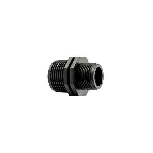 1" to 3/4" BSP male reducing nipple, black threaded fitting