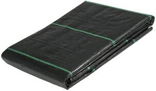 Woven weed membrane, black, green stitched, 3.2m x 5m