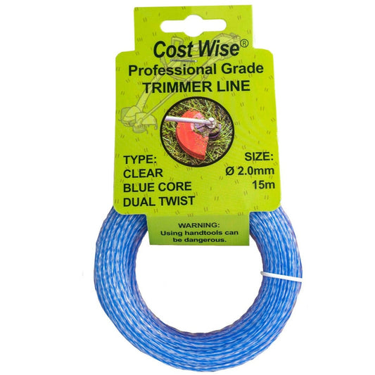 Strimmer line dual twist 2.0mm x 15m blue on card packaging