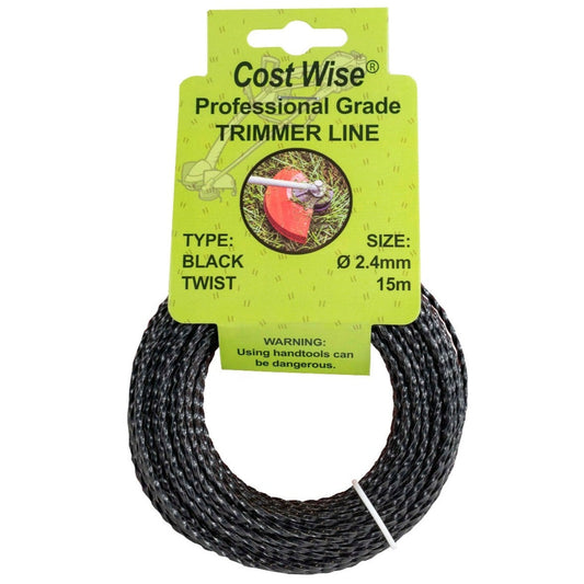 Strimmer line black twist 2.4mm, 15m reel packaging label