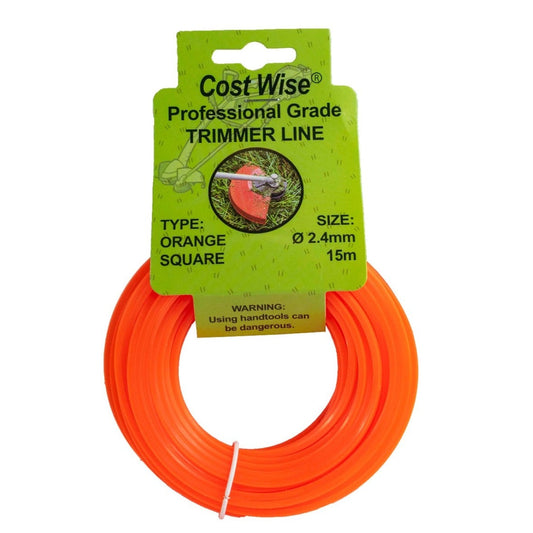 Orange strimmer line 2.4mm square, 15m spool label