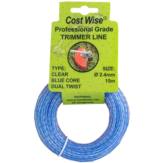Strimmer line dual blue twist 2.4mm x 15m spool, clear blue core, dual twist