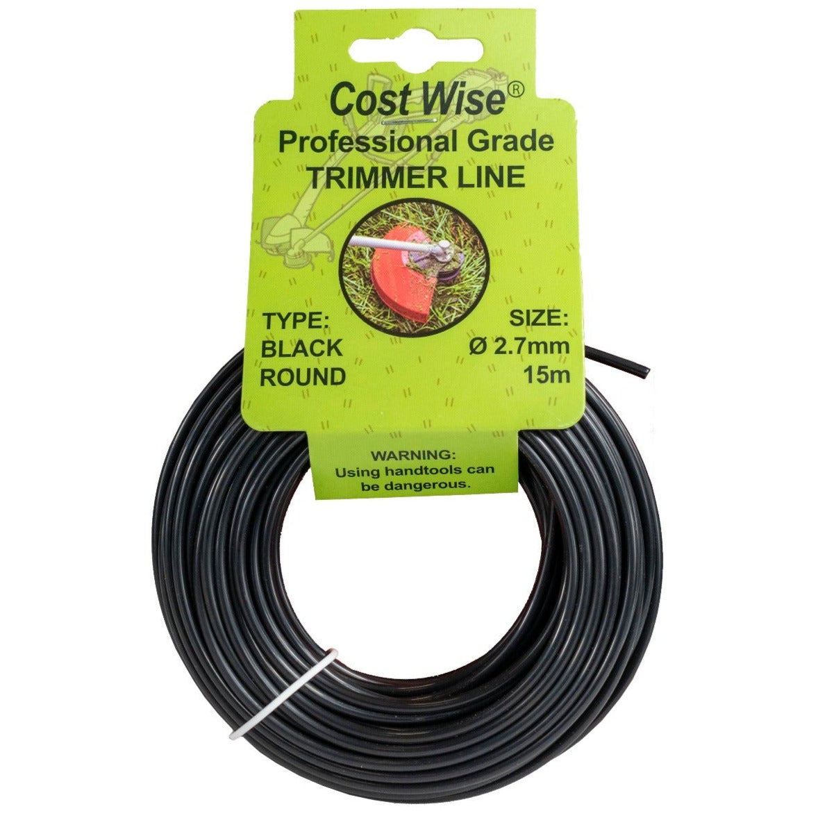 Black round strimmer line coil, 2.7mm diameter, 15m length