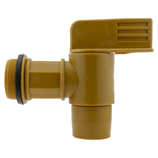 200L drum barrel tap with 2" BSPM thread, tan plastic valve with outlet spigot