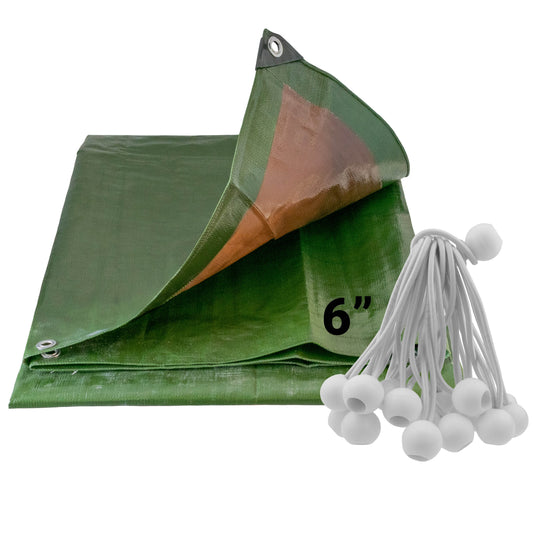 Green/brown tarpaulin with grommets and folded corner, 6" detail