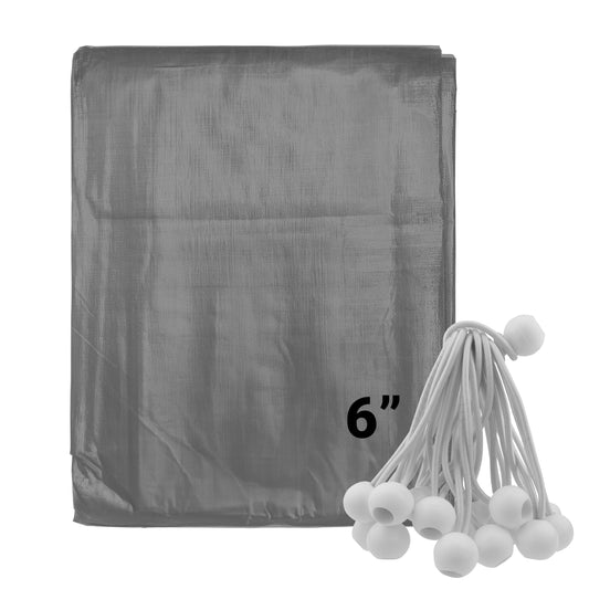 Grey L-grade tarpaulin with 20 white bungee balls, 6" size