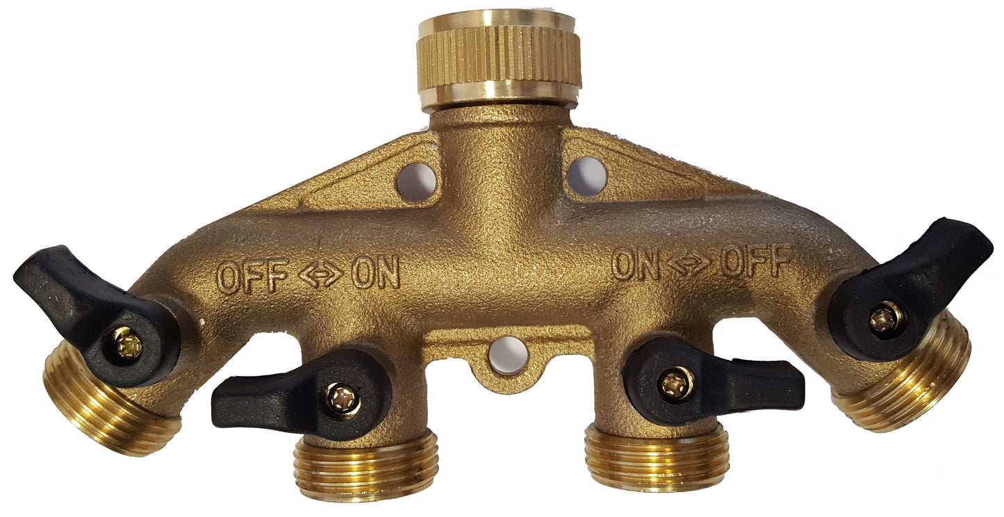 Messing 4-Wege Verteiler mit OFF/ON Beschriftung und Hebelventilen