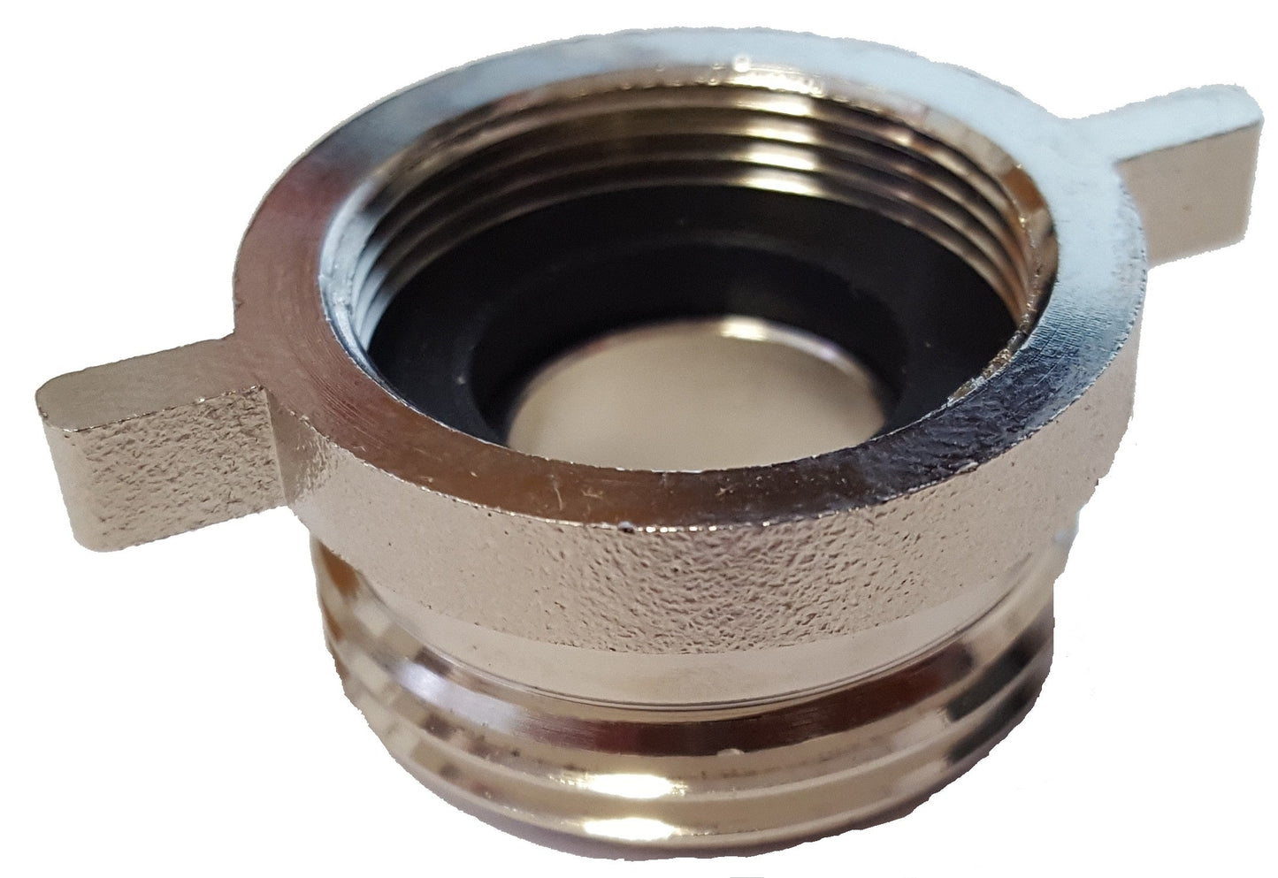 Metal kitchen tap adaptor with external hex grip and female fine thread