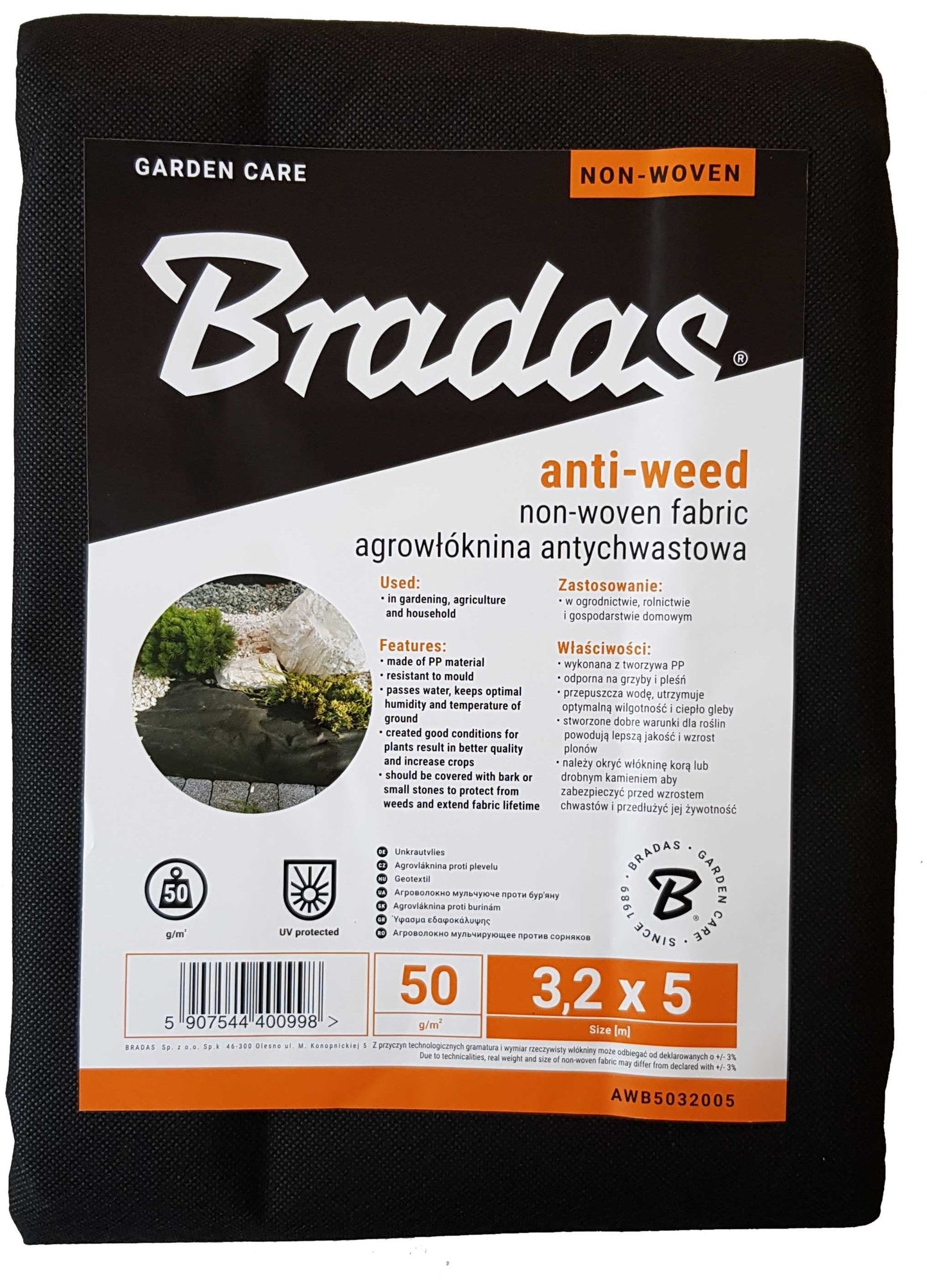 Best4Trade-Retail non-woven weed membrane 3.2 x 5 m, 50 g/m² anti-weed, dark