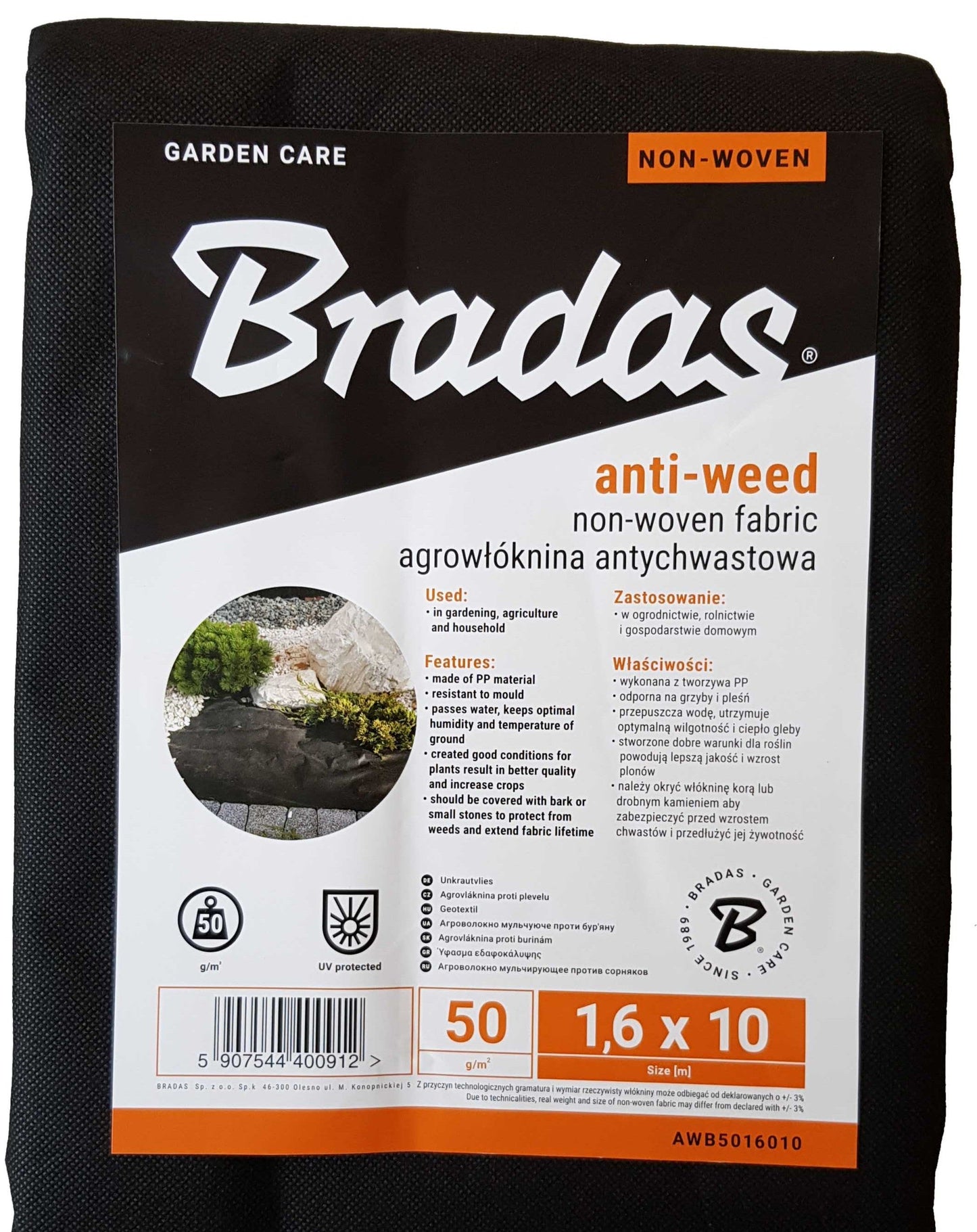 50g non-woven weed membrane 1.6m x 10m, anti-weed fabric roll