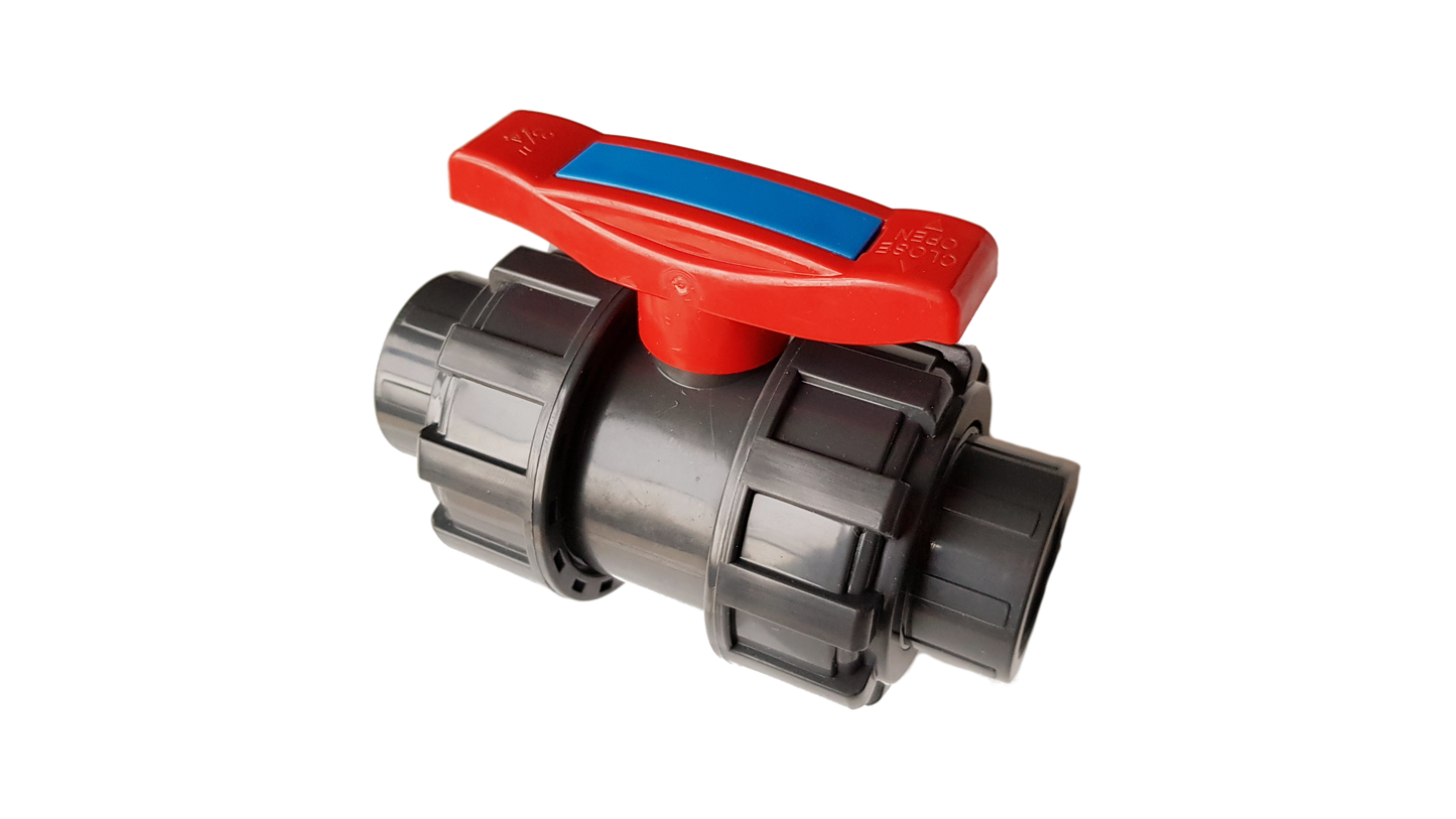 Best4Trade-Retail PVC stopcock 1/2" BSPF, red/blue lever handle on dark body