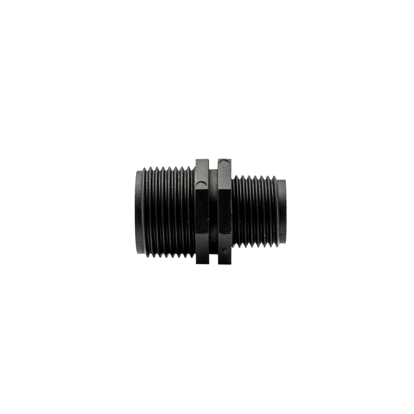 BSP male reducing nipple with hex ends, black twin-thread fitting