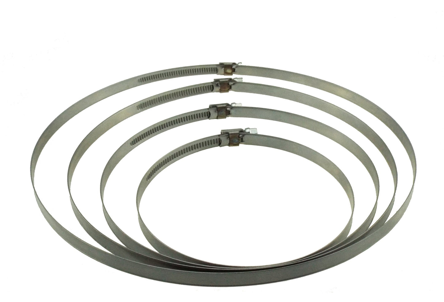 Coiled A2 hose clips, stainless-steel bands with screw closures