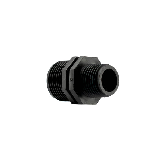 Reducing nipple BSP male 3/4" to 1/2" BSP male, black threaded fitting