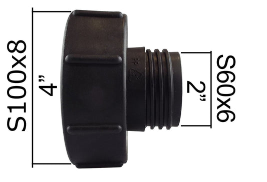 IBC-Adapter S100x8 innen auf S60x6 außen, schwarz, seitliche Ansicht