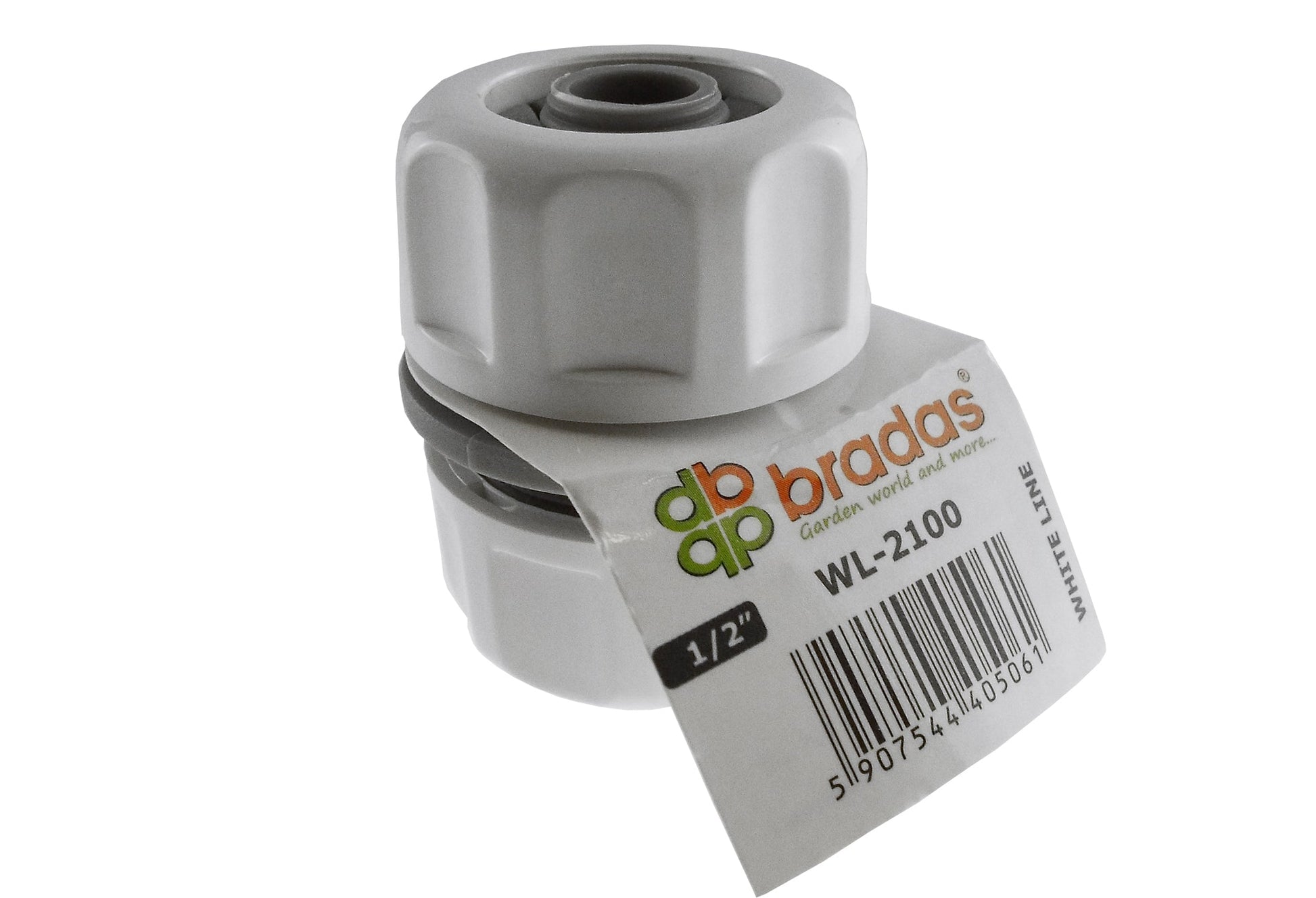 Hose Mender 1/2" WL graues Verbindungsstück mit Etikett und Gewindeanschluss