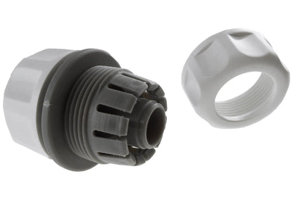 Hose Mender 1/2" WL Gewinde-Einsatz mit Rillen, dazu weiße Gegenmutter