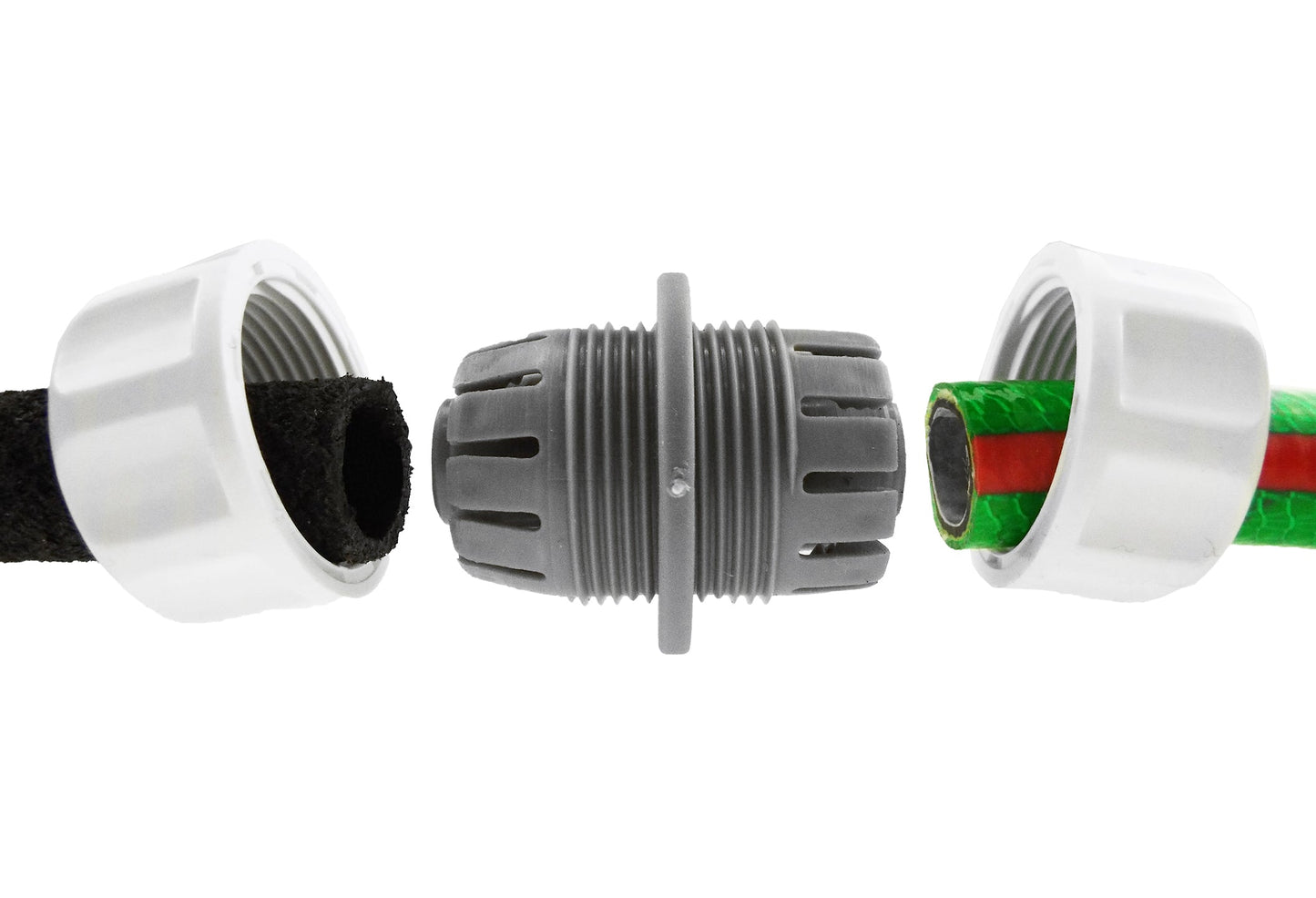 Hose Mender 1/2" WL Adapter mit drei Ringen und seitlichen weißen Endstücken