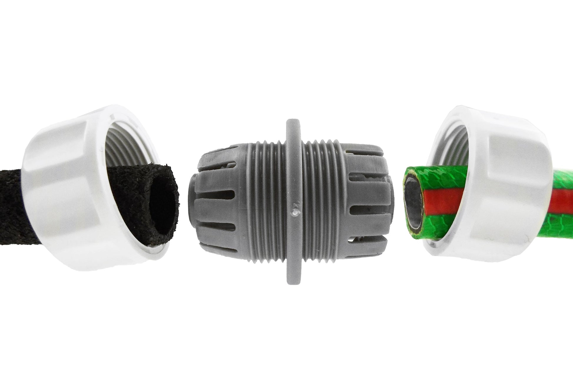 Hose Mender 1/2" WL Adapter mit drei Ringen und seitlichen weißen Endstücken