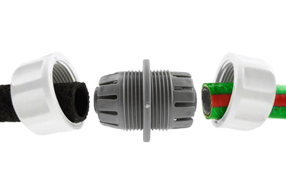 Hose Mender 1/2" WL Adapter mit drei Ringen und seitlichen weißen Endstücken
