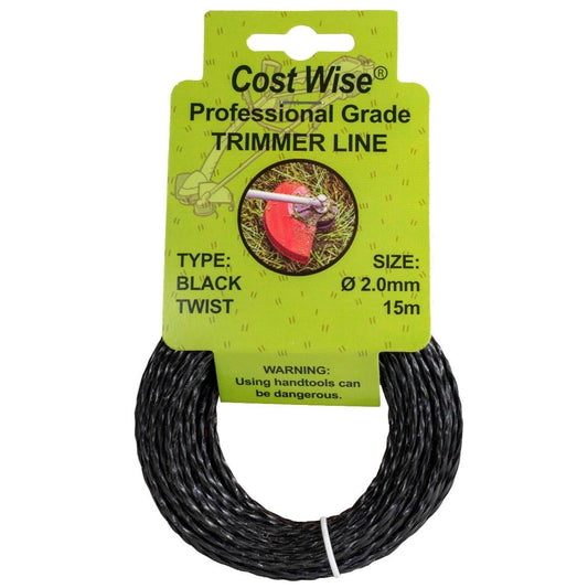 Black twist strimmer line, 2.0mm x 15m, on retail pack