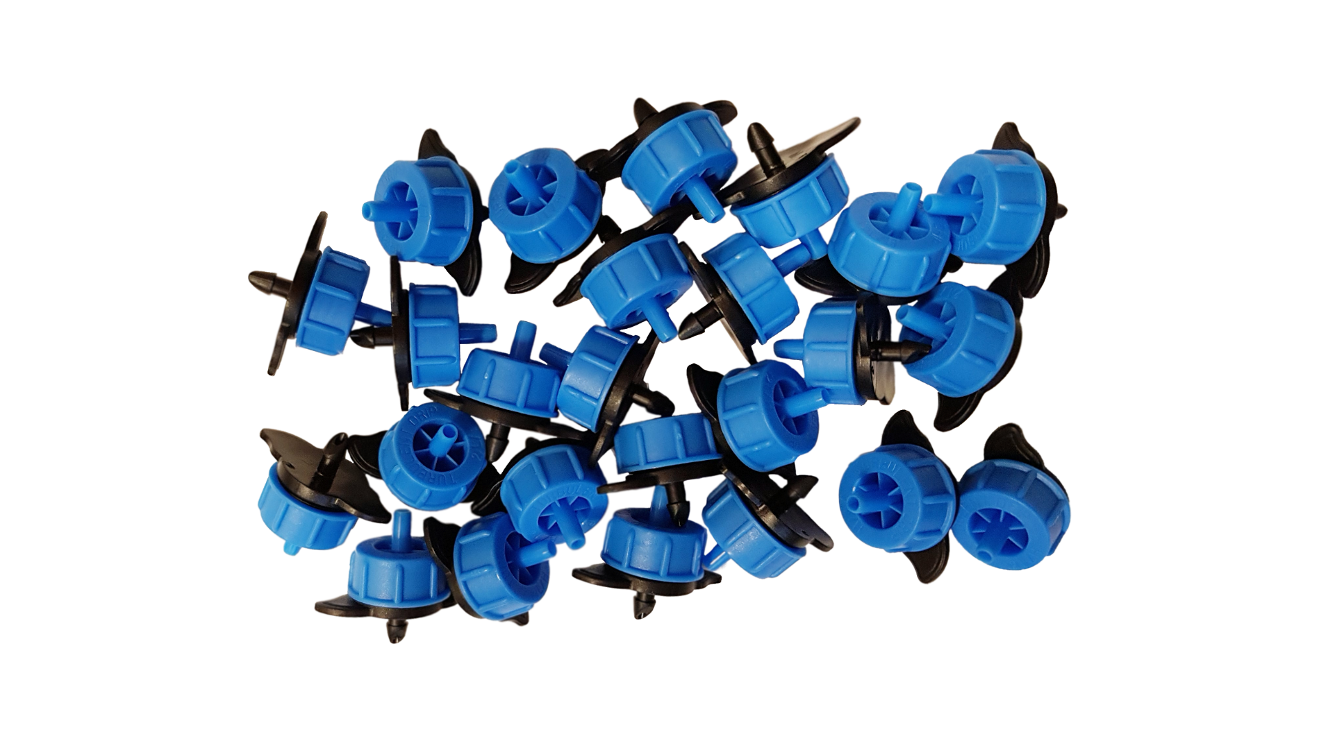 Set of blue Turbo Dripper 2L/h non-pressure compensating emitters with brown bases