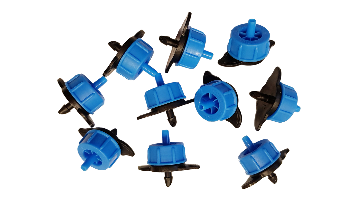 Single Turbo Dripper 2L/h non-pressure compensating emitter, blue top with brown base