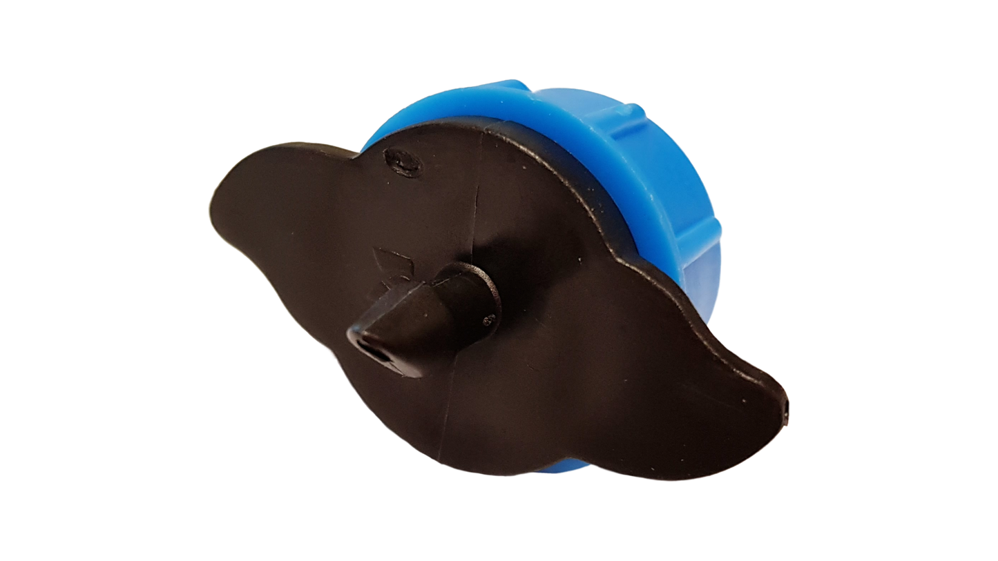 Turbo Dripper 2L/h non-pressure compensating components: blue cap, brown base, blue filter