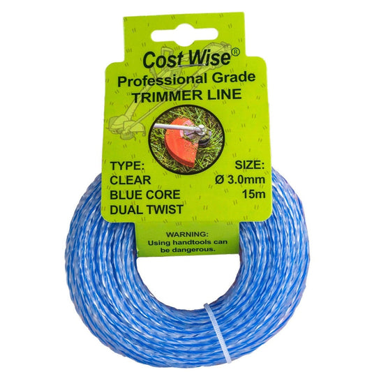 Strimmer line Dual Twist 3mm x 15m, blue clear blue core on spool