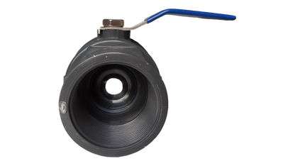 PP 2" BSPF stopcock ball valve with blue lever handle, circular threaded end
