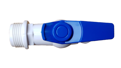 3/4" BSPM plastic tap, close-up of white body and blue lever actuator