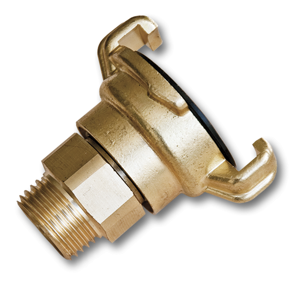 Claw Brass 1" BSPM swivel: brass threaded connector with curved claw outlet