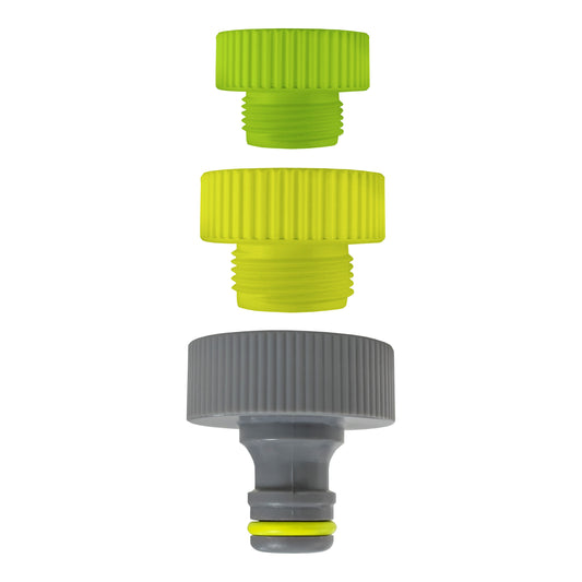 Female Tap Connector Lime, BSPF 1"–¾"–½", mit Riffelgriff und Dichtung