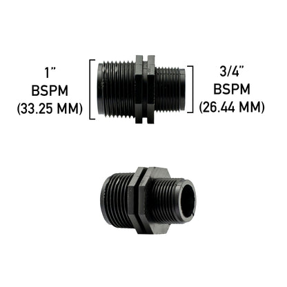 Reducing nipple BSP male 1in (33.25mm) to 3/4in (26.44mm), black threads
