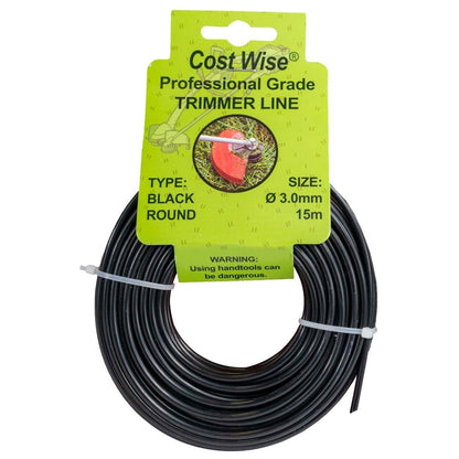 Black round strimmer line reel, 3.0mm x 15m trimmer line spool