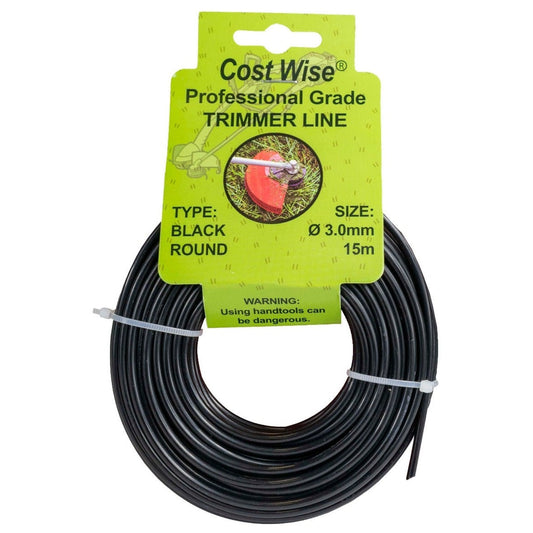 Black round strimmer line reel, 3.0mm x 15m trimmer line spool