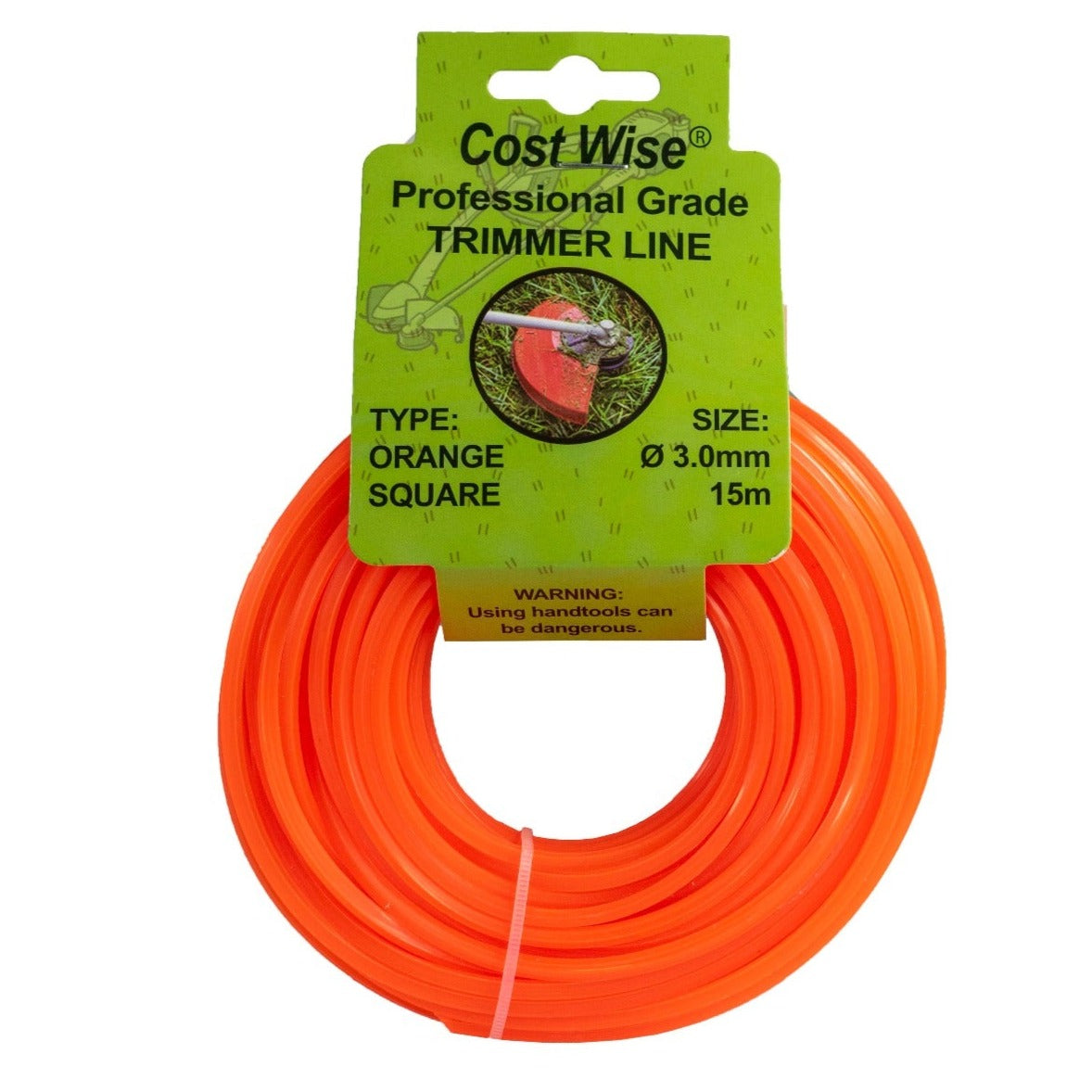 Orange square strimmer line 3.0mm, 15m roll (packaging label)