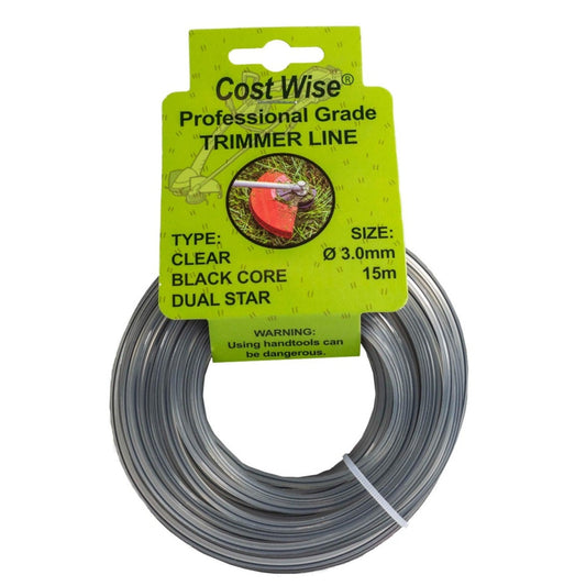 Strimmer line dual star: clear outer with black core, 3mm x 15m, coil