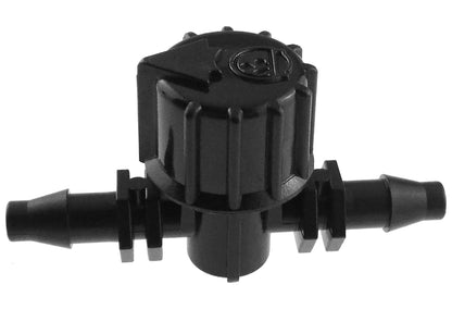 Antelco Vari-Flow valve, close front view of 4.5 mm barb connectors