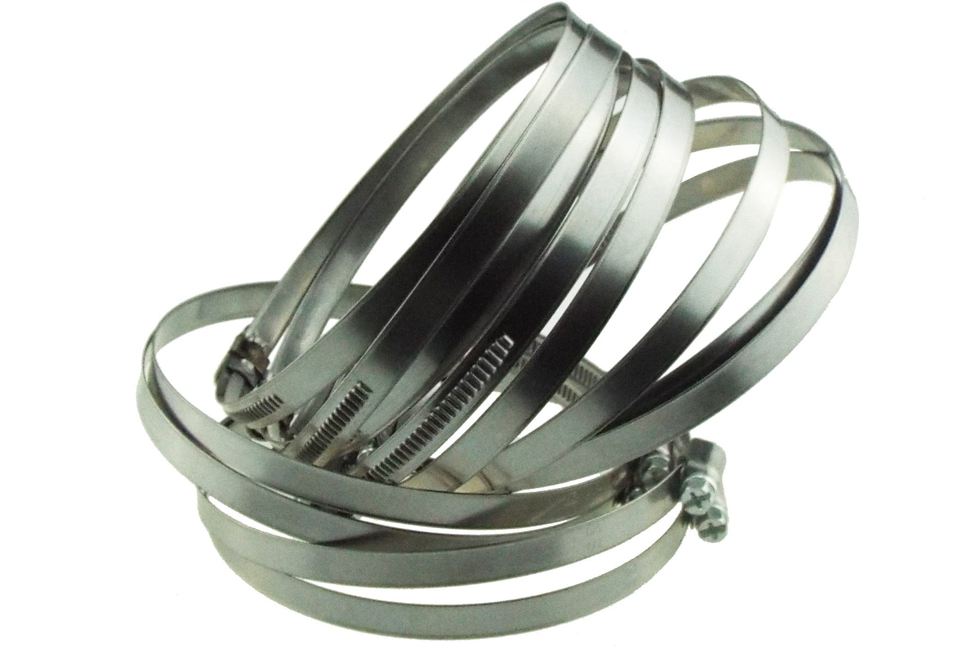 Set of A2 hose clips, multiple silver bands with worm-drive screws