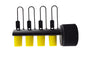 4-way manifold for micro irrigation tube, black bar with four yellow tube outlets