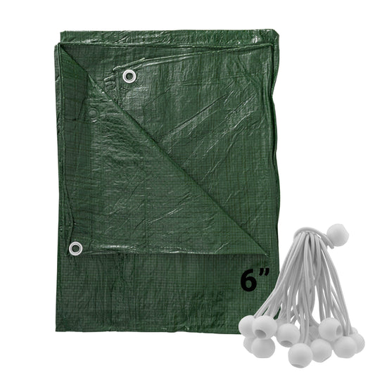 Green tarpaulin sheet with metal eyelets and reinforced corners