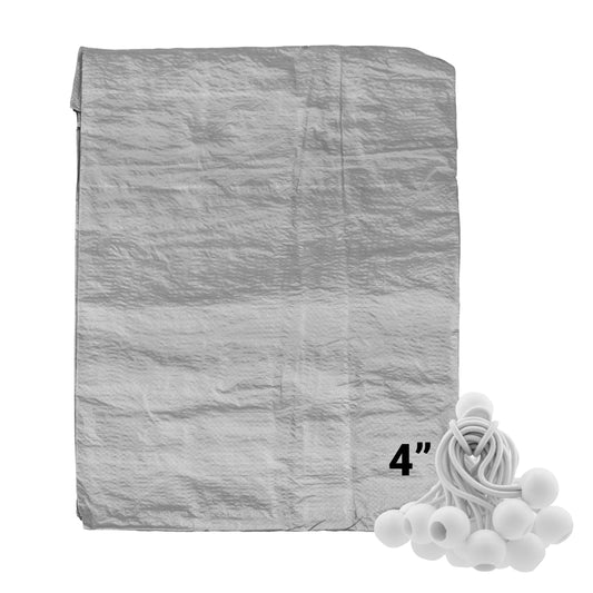 Grey tarpaulin sheet with eyelets and reinforced edge seam