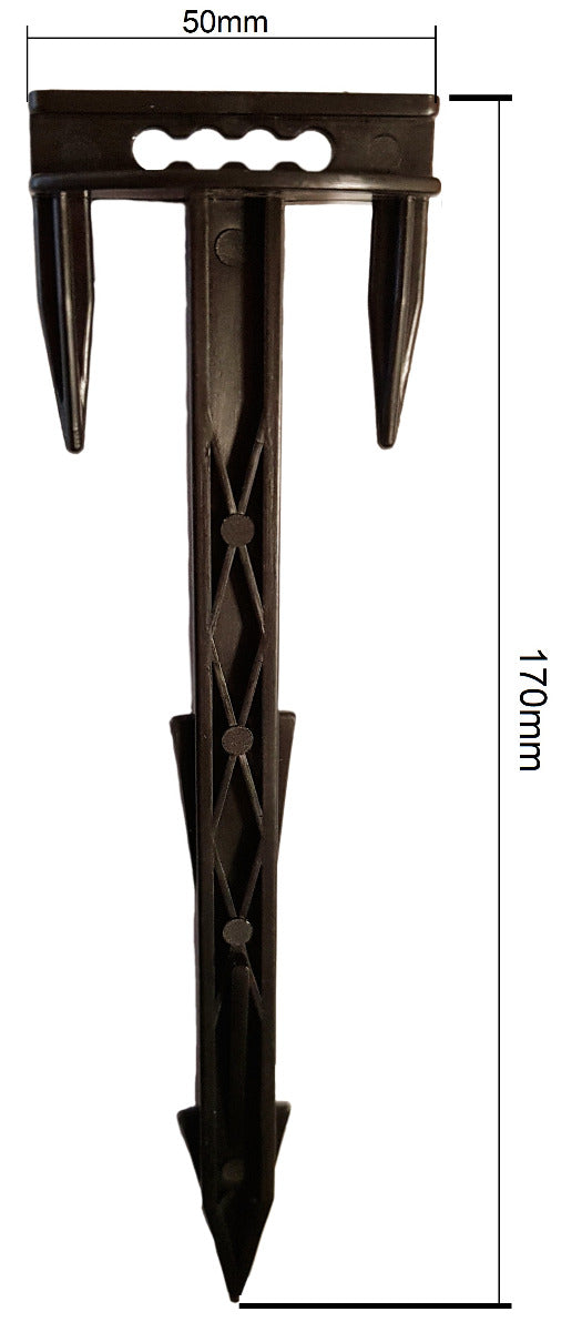 T stake for weed membrane, 170mm x 50mm, dark metal spike