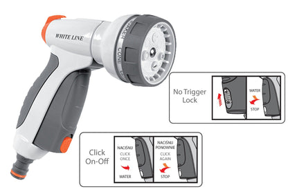 Hose water sprayer mit verstellbarer Brause und Trigger-Lock sowie On-Off Hinweis