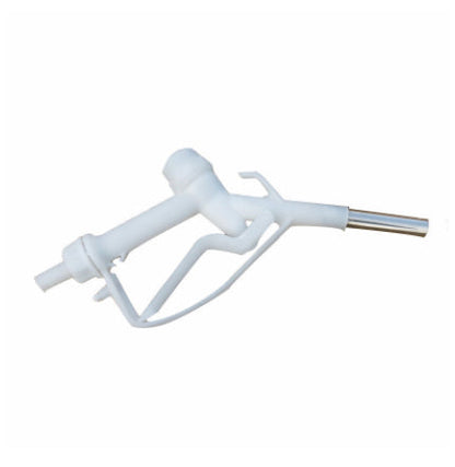 White fuel gun with trigger, 3/4" barb inlet and metal outlet