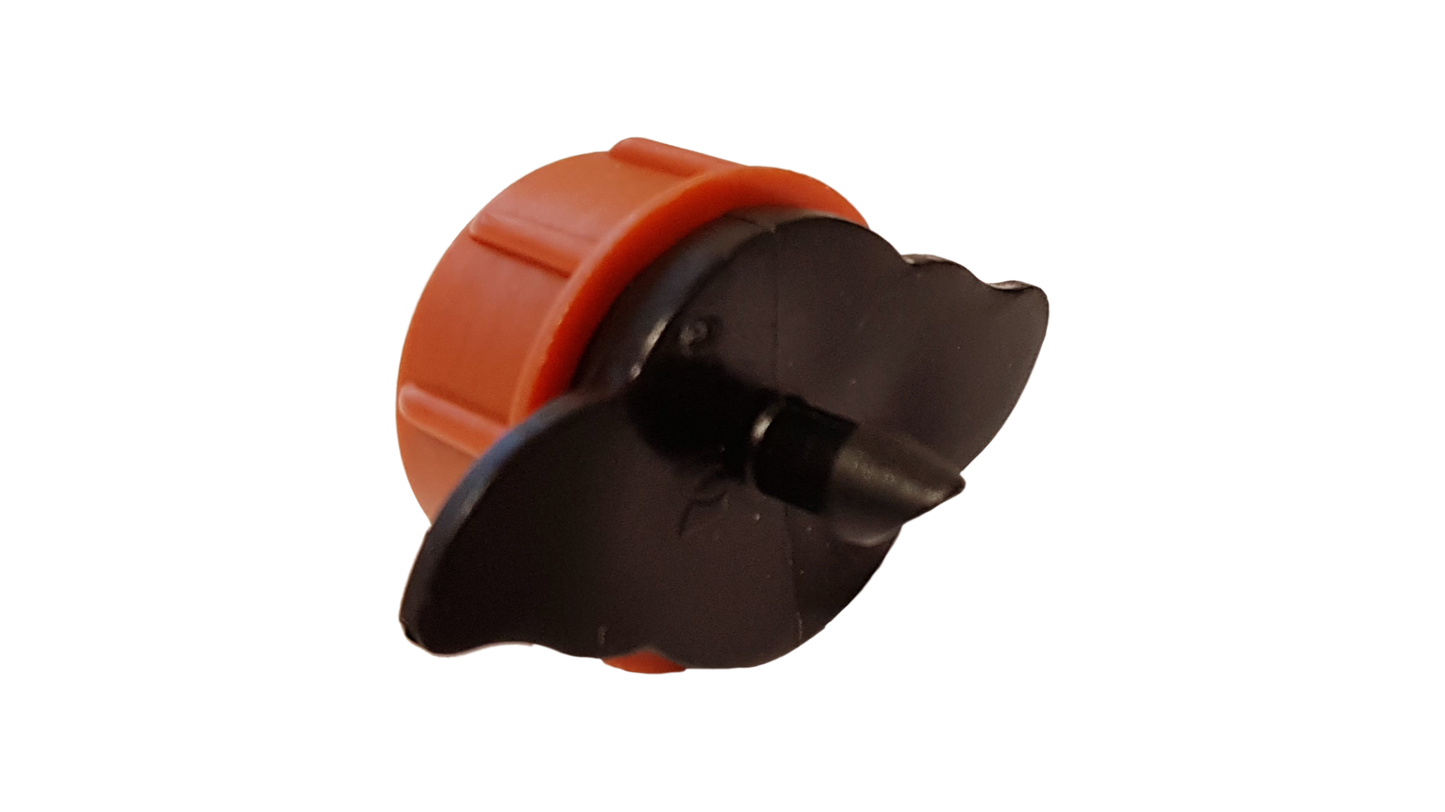 Orange dripper with black central flow insert and mounting fins