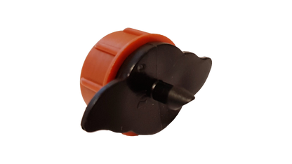 Orange dripper with black central flow insert and mounting fins