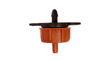 Non-pressure dripper with orange base, black cone, and side clips